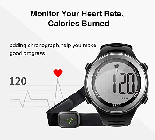 EZON GPS Men Women Sports Outdoor Digital Watch with Exercise Records Distance Speed Pace Black Blue Red Multifunctional (Silver)