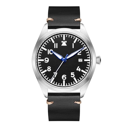Boyarca Pilot Watch Men's Aviator Wrist Watch Japan Automatic Movement Retro Mechanical Watches Stainless Steel Case with Luminous Waterproof (Gray)