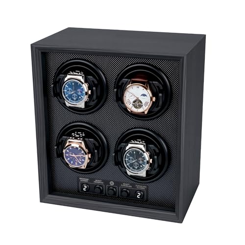 Mcbazel Watch Winder for 4 Automatic Watches, 5 Rotation Modes Watch Box Case with Super Quiet Motor, Ideal Gift for Men, Beloved, Women, Father - Ebony Pattern
