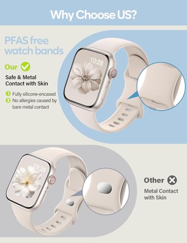 Sport Silicone Band Compatible with Apple Watch Bands 40mm 38mm 41mm 44mm 45mm 42mm 49mm Women Men,Soft Wristband Waterproof Replacement Sport Strap for iWatch Bands Series 9 8 7 6 5 4 3 2 1 SE Ultra