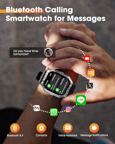 Smart Watches for Men (Answer/Make Calls), 2.02'' Military Smart Watch Built-in GPS with Sleep Monitor/Heart Rate/100+ Sport Modes, Waterproof Smartwatch Fitness Tracker for Android and iPhone Black
