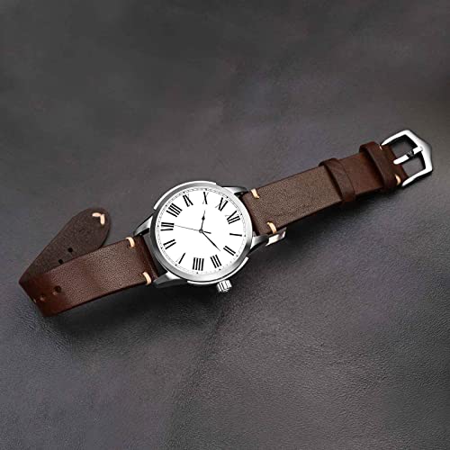 BISONSTRAP Men's Watch Bands, Hand-Stitched Leather Watch Straps, Quick Release, 22mm, Coffee Brown with Silver Buckle