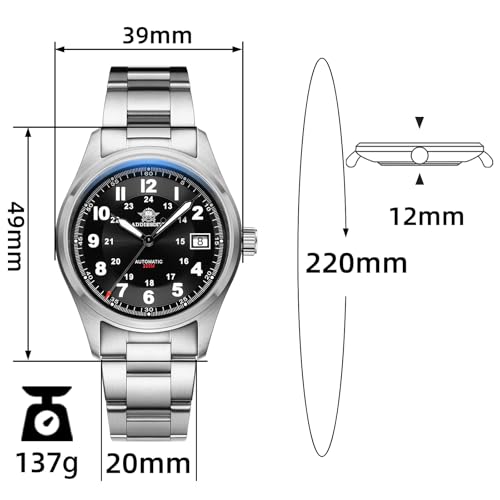 ADDIEDIVE 39 MM Mens Automatic Watches 8215 Movement Waterproof 200M BGW9 Luminous Analog Stainless Steel Field Watch