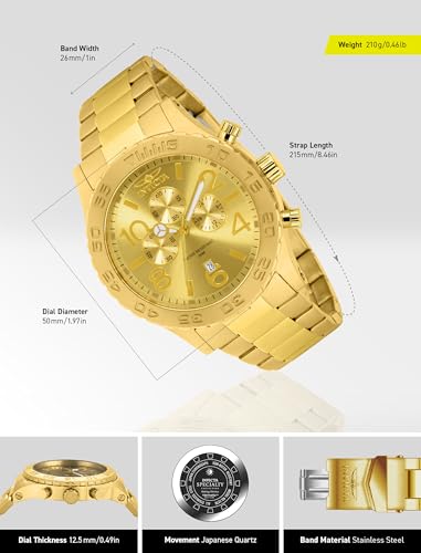 Invicta Men's 1270 Specialty Chronograph Gold Dial 18k Gold Ion-Plated Stainless Steel Watch