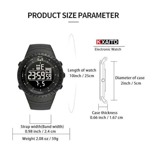 KXAITO Men's Watches Sports Outdoor Waterproof Military Watch Date Multi Function Tactics LED Face Alarm Stopwatch for Men (6256 Black)