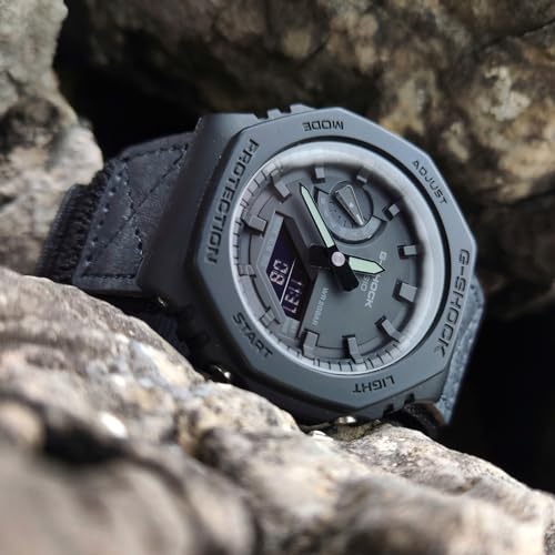 HEMSUT Quick Release 16mm Military Tactical Watch Band for Casio | Shock-Resistant Nylon & Leather Strap | Compatible with GA-100, DW-5600, DW-6900, GW-M5610, GBD-800 Series & More