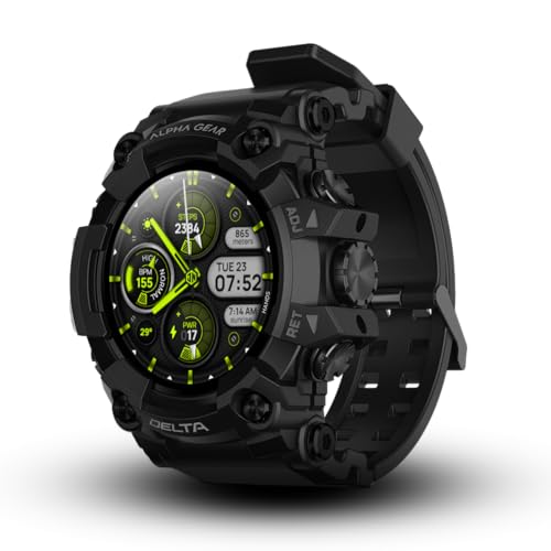 ALPHAGEAR Delta Smartwatch for Men, Tactical Rugged Smart Watch, IP69K Water + Dust Resistant, 380mAh 21-Day Battery, Bluetooth Calling, Operates -15F to 140F, for Android iPhone, Dark Night