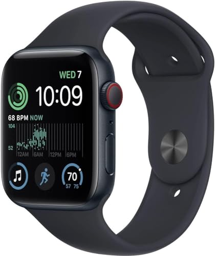 Apple Watch SE (2nd Gen) (GPS + Cellular, 44mm) - Midnight Aluminum Case with Midnight Sport Band, M/L (Renewed Premium)