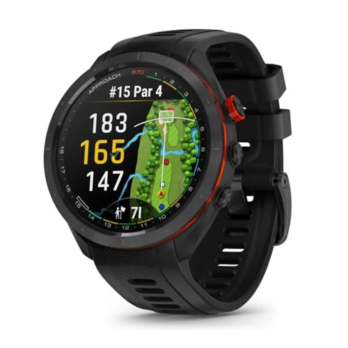 Garmin 010-02746-02 Approach S70 47 mm Premium GPS Golf Watch, Black Band Bundle with Deco Essentials Charging Dock, 3X Silicone Dust Cover and USB Type C Charging and Sync Cable