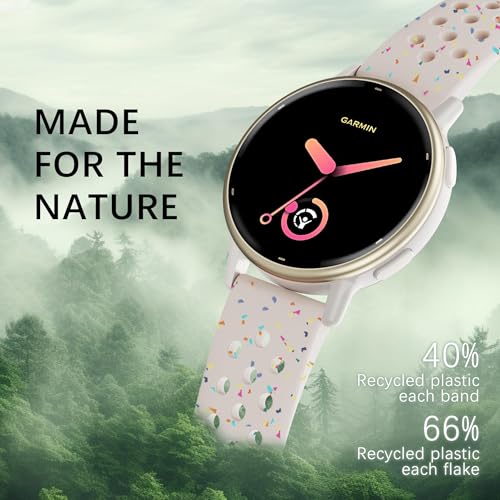 Laband 20mm Colorful Sport Silicone Watch Band Compatible With Garmin Vivoactive 6/Vivoactive 5/3/Forerunner 570 42mm/165/55/245/645/Venu Sq 2/Venu, Recycled Plastic Soft Strap Replacement for Women