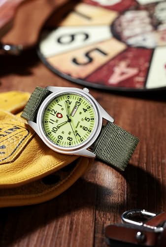 Gosasa Unisex Military Watches Sport Textile Nylon Strap Luminous Fashion Watch Analog Display Quartz Waterproof Casual Wristwatch (Green Luminous)
