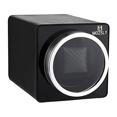 MOZSLY Watch Winder for Single Automatic Watches with Quiet Motor 12 Rotation Mode Setting Leather Black
