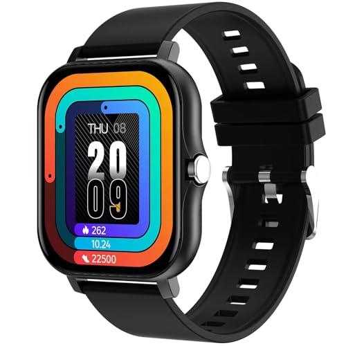 PASOY Smart Watch for Android and iOS Phones 1.83" Touchscreen Call Watch Fitness Tracker IP68 Waterproof Custom Dial Pedometer Sleep Weather Calculator Outdoor Sports Watches (Black A)