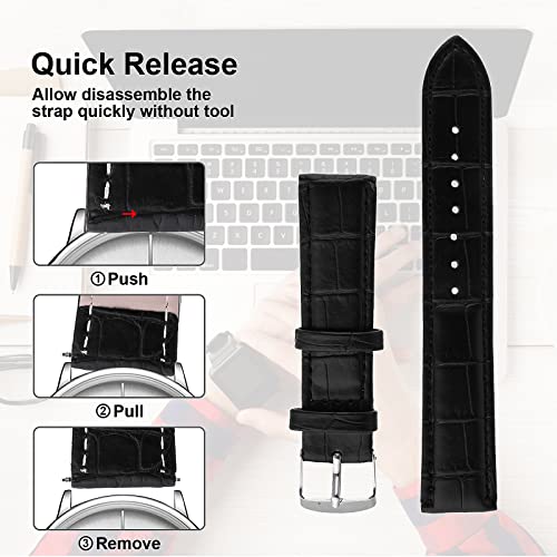 TIESOME Quick Release Leather Watch Bands, Replacement Leather Watch Strap for Men Women - 18mm 20mm 22mm (20mm, Black)