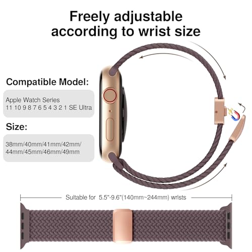 Braided Stretchy Band Compatible with Apple Watch Bands 38mm 40mm 41mm 42mm 44mm 45mm 46mm 49mm Women Men, Soft Nylon Solo Loop Magnetic Sport Strap for iWatch Series 11 10 9 8 7 6 5 4 3 2 1 SE Ultra
