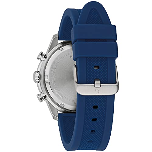 Bulova Men's Sport 6-Hand Chronograph Quartz Watch with Silicone Strap, 24 Hour Time, Calendar Date, Luminous Hands and Markers, 100M Water Resistant, 44mm Style: 98A288