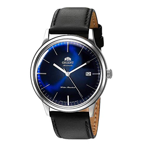 Orient Men's 'Bambino Version 3' Automatic Stainless Steel and Leather Dress Watch, Color: Blue (Model: TAC0000DD0)