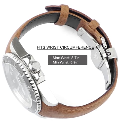 Sight Focus 20mm Curved End Retro Leather Watch Band for Rolex Submariner 40mm,Daytona,GMT-Master 40mm,Yacht-Master,Explorer I Leather Watch Strap Replacement Rolex Datejust Bracelet Men Women Brown