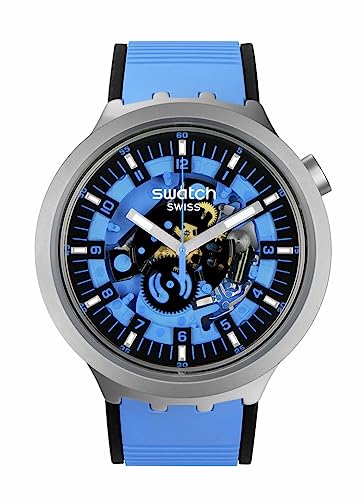Swatch Big Bold Irony Lacquered Unisex Watch Casual Polymer Blue Automatic Waterproof Azure Blue Daze