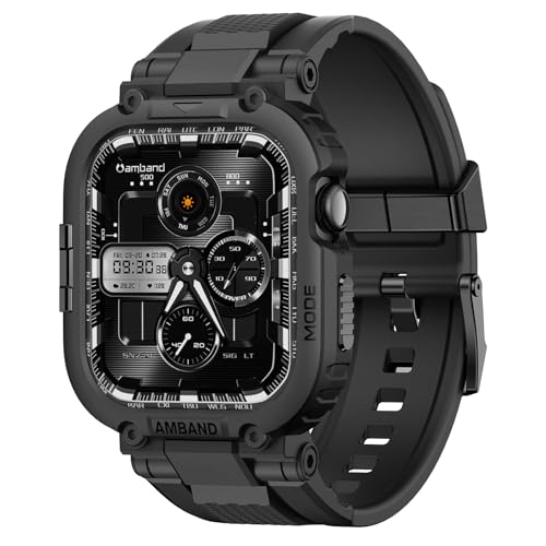 amBand Bands Case Compatible with Apple Watch Series 11/10 46mm for Men, M1 Sport Rugged Heavy Duty Cover Tactical Strap Military Grade Protective Bumper Protector for iWatch 46 mm Men Black