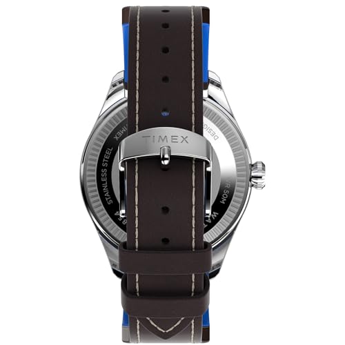 Timex Men's X Pan Am Day-Date 42mm Watch - Brown Strap Blue Dial Stainless Steel Case