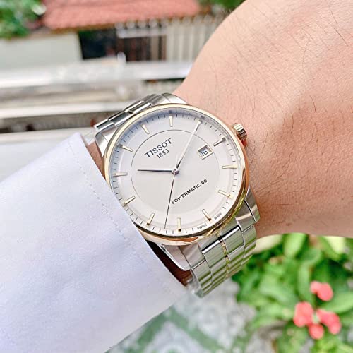 Tissot mens Tissot Luxury Powermatic 80 316L stainless steel case with yellow gold PVD coating Automatic Watch, Grey, Stainless steel, 22 (T0864072226100)