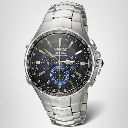 SEIKO Solar Chronograph Watch - Coutura Collection, Stainless Steel, Black Dial, Lumibrite Hands & Markers, Date Calendar
