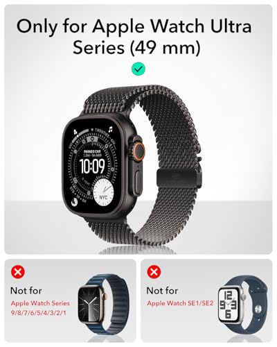 ESR Armorite Screen Protector for Apple Watch Ultra 3 2025 /Ultra 2 /Ultra (49 mm), Military Grade Protection, Tempered Glass Film with Aluminum Alloy Frame, Anti-Scratch, 2 Pack, Black