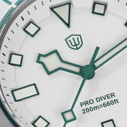 watchdives WD1969/ WD1969B Pro Dive Watches VH31 Sweep Second Quartz Watch 38mm Sapphire Crystal Luxury Wristwatch 200m Diving Watch for Men (White)