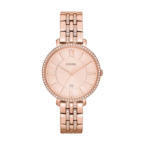 Fossil Women's Jacqueline Quartz Stainless Steel Watch, Rose Gold Glitz – Fossil Watches for Women