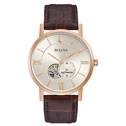 Bulova Men's Classic Dress 3-Hand 21- jewel Automatic Watch, 42 Hour Reserve, Hack Feature, Sub-second Hand, Open Aperture Dial, Exhibition Case Back, 42mm