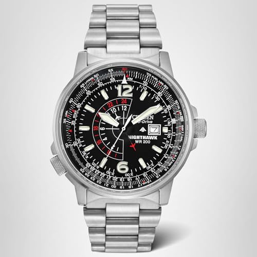 Citizen Men's Eco-Drive Promaster Air Nighthawk Pilot Stainless Steel Watch, Luminous, Black Dial, 42mm (Model: BJ7000-52E)