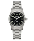 Hamilton Khaki Field Khaki Quartz Men's Watch, 38mm Stainless Steel Case, Swiss Made, Black Dial Analog Wrist Watch for Men, 50m Waterproof, Sapphire Crystal, Stainless Steel Strap
