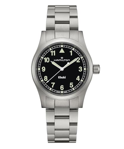 Hamilton Khaki Field Khaki Quartz Men's Watch, 38mm Stainless Steel Case, Swiss Made, Black Dial Analog Wrist Watch for Men, 50m Waterproof, Sapphire Crystal, Stainless Steel Strap