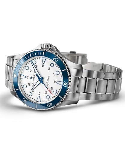 Hamilton Khaki Navy Automatic Men's Watch, 43mm Stainless Steel Case, Swiss Made, Silver Dial Analog Wrist Watch for Men, 300m Waterproof, Sapphire Crystal, Stainless Steel Strap