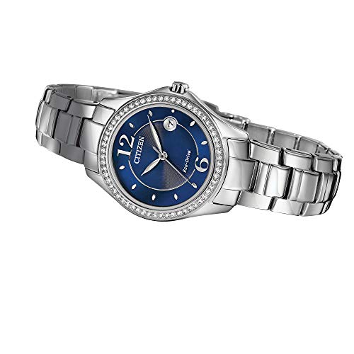 Citizen Women's Eco-Drive Dress Classic Crystal Watch in Stainless Steel, Blue Dial (Model: FE1140-86L)