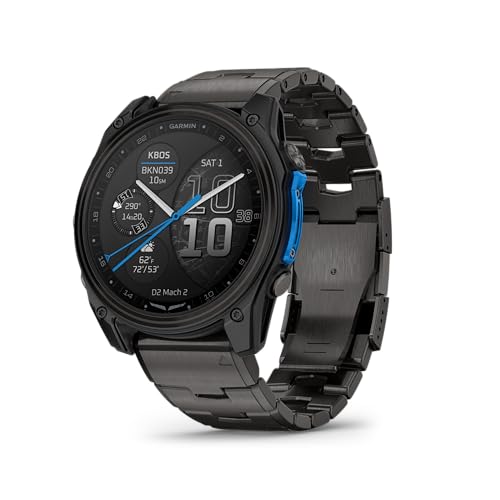 Garmin D2™ Mach 2 – 51 mm, Premium Aviator Smartwatch with GPS, Advanced Flight Maps, LED Flashlight, Built-in Microphone/Speaker for Calls and Texts, Carbon Gray DLC Titanium with Titanium Bracelet