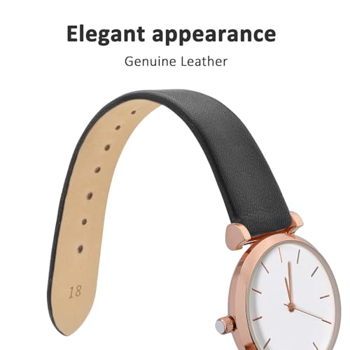 WOCCI 18mm Lug Width, Elegant Watch Band, Genuine Leather Replacement Strap with Gold Buckle (Black)