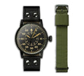 WARTIME | WW2 Military Watch Luftwaffe Black Edition – Vintage Pilot Watch with Swiss-Made Movement, Gun Black Steel Case, Superluminova Hands, Genuine Leather & two Straps, 10 ATM Water Resistant – WWII Collector’s Ammunition Box