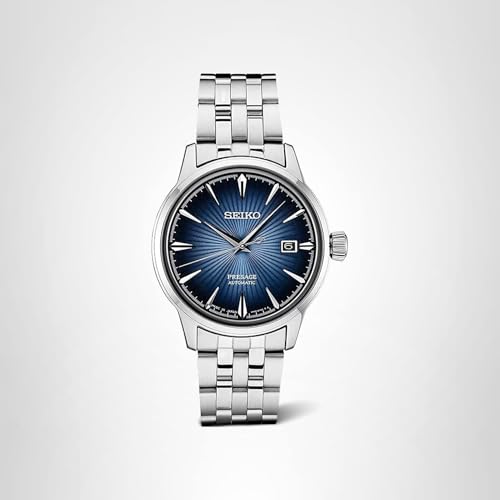 SEIKO SRPB41 Automatic Watch for Men - Presage Cocktail Time - Patterned Blue Dial with Date Calendar - Stainless Steel Bracelet, 50M Water Resistant