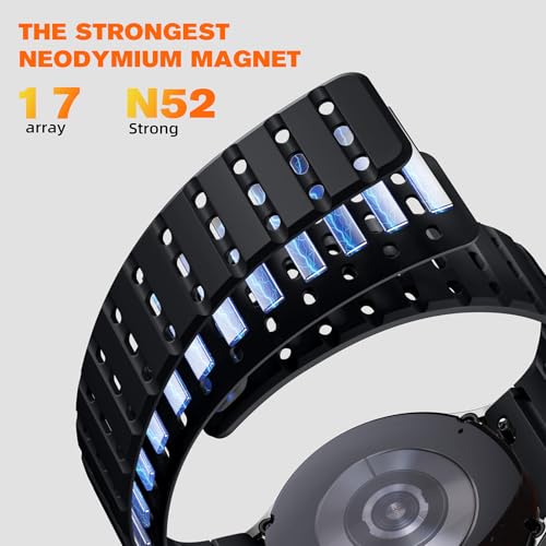 Bandletic Magnetic Silicone Band Compatible with Samsung Galaxy Watch 7 6 5 4 FE 40mm 44mm/for Galaxy Watch 6 4 Classic 43mm 47mm 42mm 46mm/Watch 5 Pro 45mm, 20mm No Gap Strap for Men Women, Black