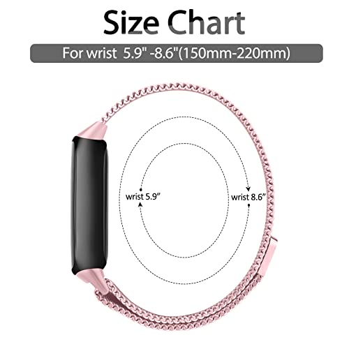 Vanjua for Fitbit Inspire 3 Bands Women Men, Stainless Steel Metal Mesh Loop Adjustable Magnetic Wristband Replacement Straps Compatible with Fitbit Inspire 3 Fitness Tracker (Rose Pink)