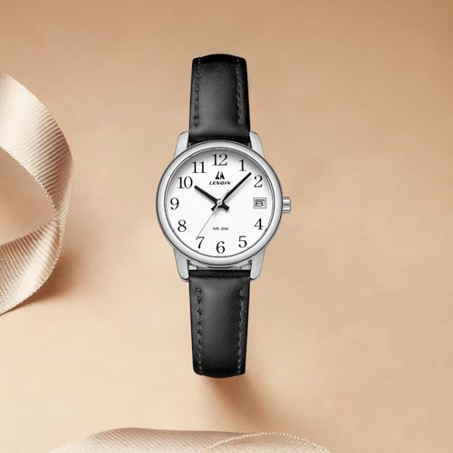 LN LENQIN Ladies Watches Analog Quartz Watch for Women Waterproof Women's Wrist Watches Easy Reader Womens Watch with Leather Strap（Black Silver White）
