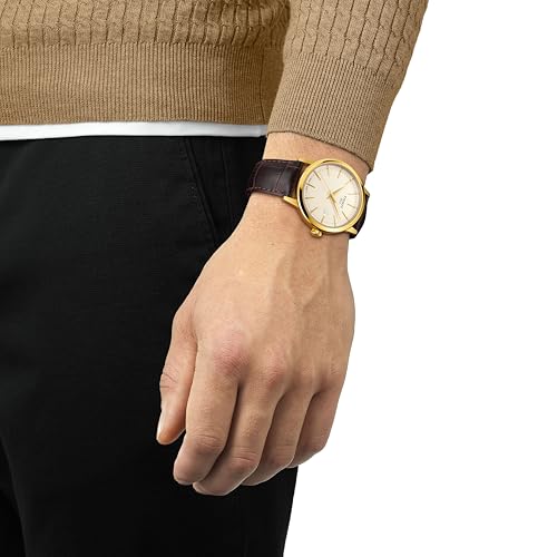 Tissot Mens Tissot Classic Dream 316L Stainless Steel case with Yellow Gold PVD Coating Quartz Watch, Brown, Leather, 22 (T1294103626100)