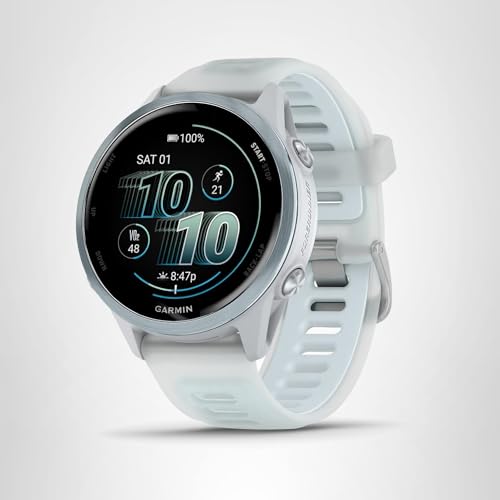 Garmin® Forerunner® 570, 42mm, Advanced GPS Running and Triathlon Smartwatch, AMOLED Display, Training and Recovery Features, Cloud Blue Aluminum with Translucent Whitestone/Band