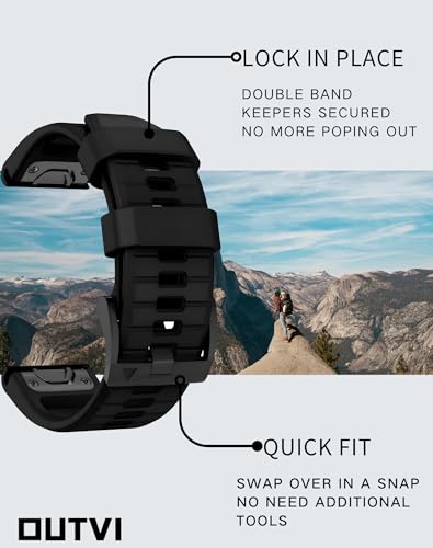 OUTVI 22mm watch band for garmin fenix 5 6 7 pro Sapphire Solar Forerunner 965 955 935 745 epix Pro Gen 2 47mm only soft silicone quick fit 22 watch bands replacement for men women Black