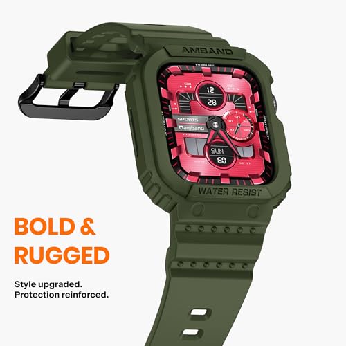 amBand Compatible for Apple Watch Band 41mm 40mm 38mm with Bumper Case, Rugged Men Women Bands for iWatch SE 3 SE2nd SE Series 9 8 7 6 5 4 3 2 1, Sport Military Protective Cases Drop-Proof, Green