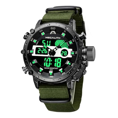 MEGALITH Military Watches for Men Digital: Tactical Wristwatch with Analog Dual Time Display - Waterproof Sport Heavy Duty Watch for Men with LED Alarm Stopwatch Date - Gifts for Him