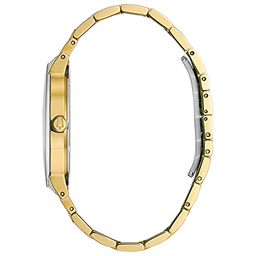 Bulova Men's Modern Gold Tone Stainless Steel 3-Hand Calendar Date Quartz Watch, Black Dial with Diamonds Style: 97D116