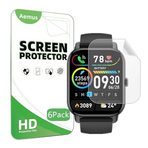 Aemus Screen Protector Compatible for Quican, Tensky ID208 PLUS Smartwatch (6 Pack) Clear TPU Film Compatible for Mindimp P66D P114 P125 Smart Watch 1.85"